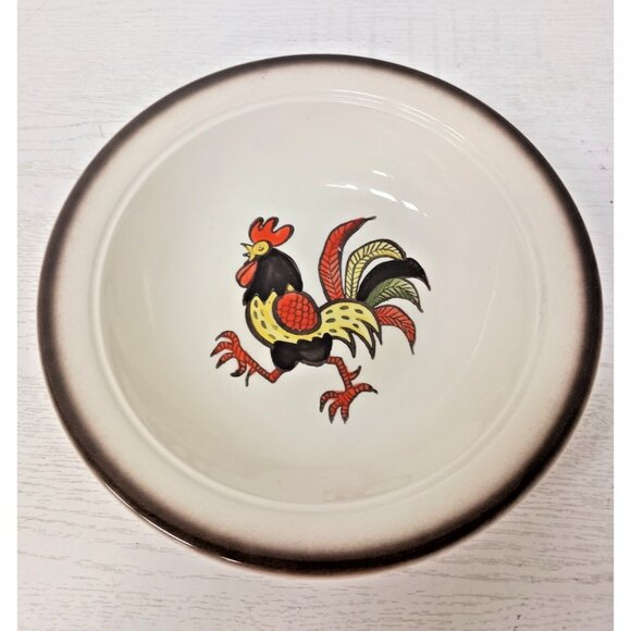 Vintage Metlox Poppytrail Red Rooster Round Serving Bowl Ceramic Hand Painted - Picture 1 of 10